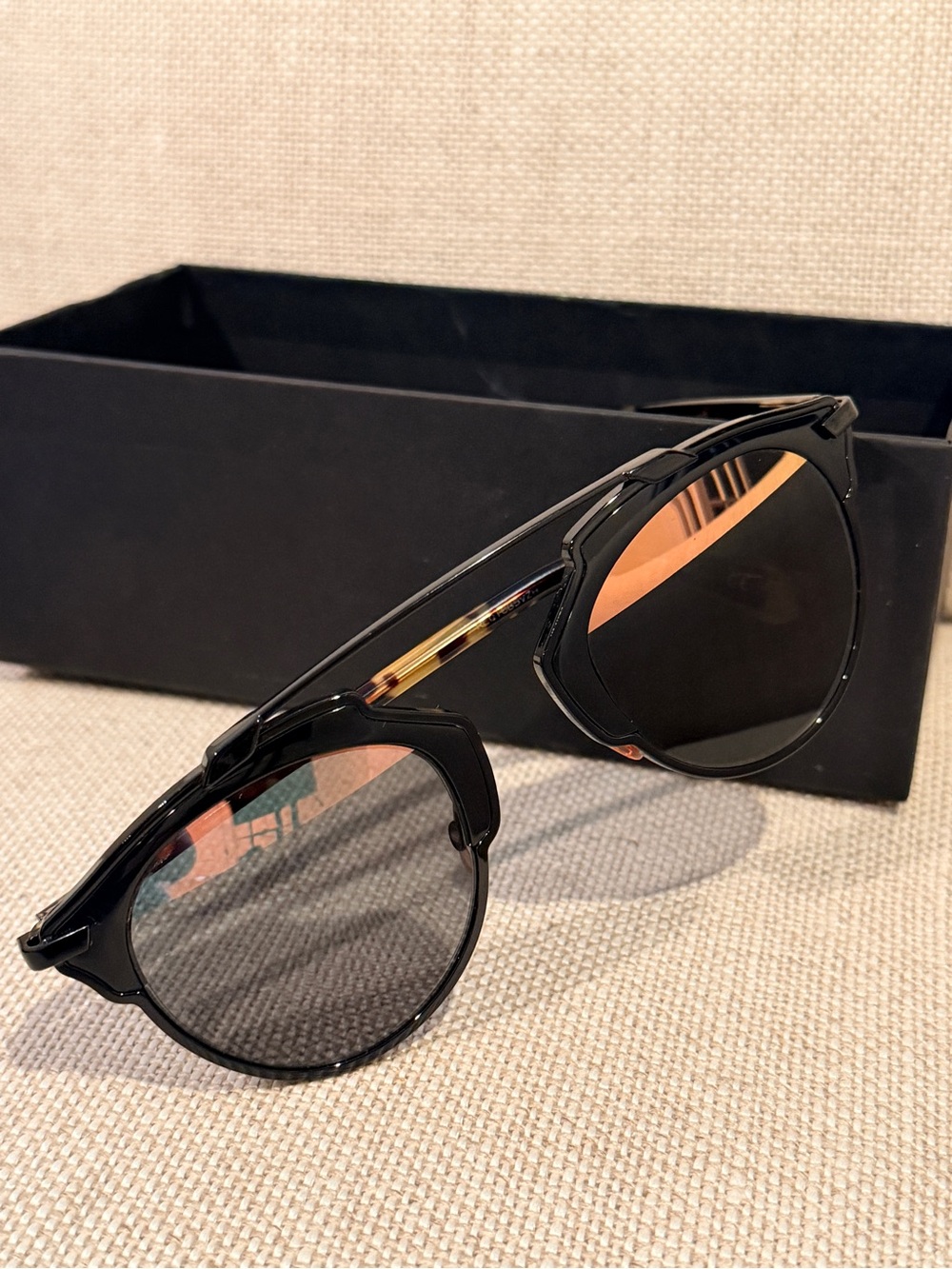 DIORBlack Sunglasses with Rose Gold Mirrored Lenses